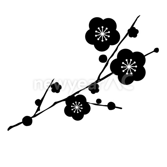 モノトーン 梅の枝 No 年賀状素材 21 令和3年 丑年 なら年賀状ac
