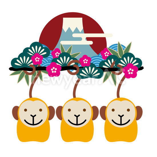 ３匹の猿と富士山