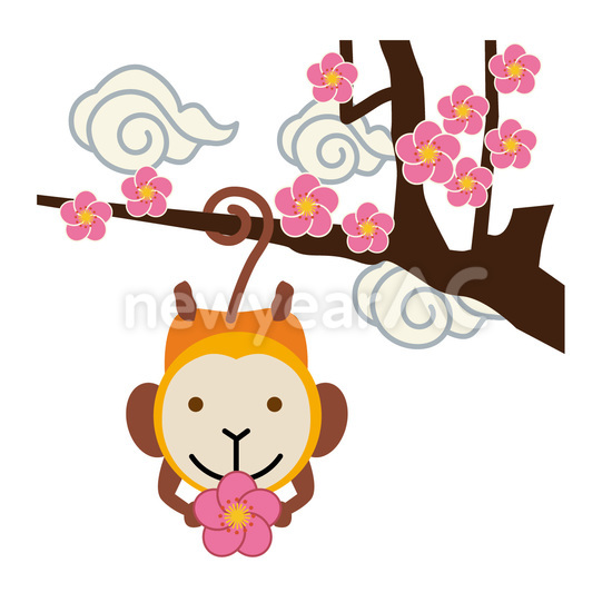 猿と梅の花
