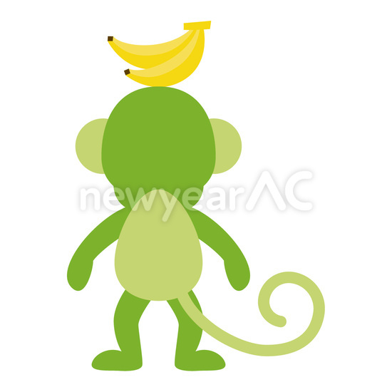 バナナを頭の上に乗せる緑猿　後姿