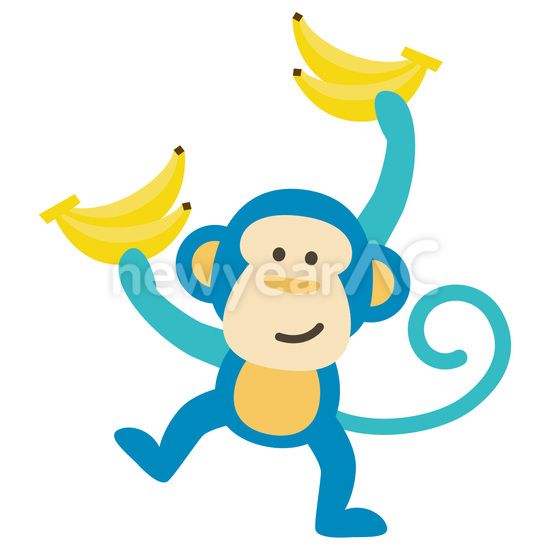 バナナを持って陽気な青猿