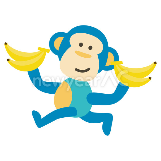 バナナを両手に持って走る青猿