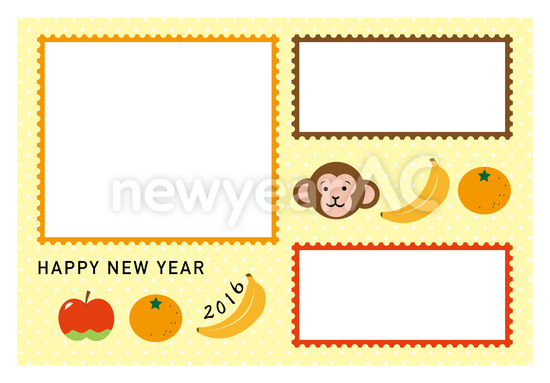 切手フレームの果物年賀状