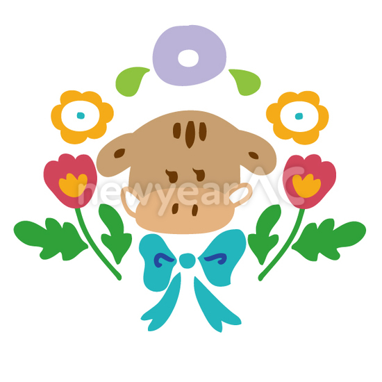 花に囲まれる猪
