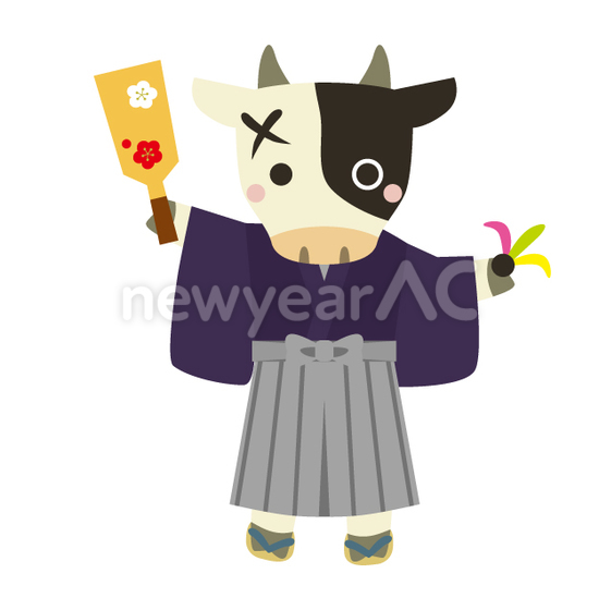 羽根つきする丑 No 年賀状素材 21 令和3年 丑年 なら年賀状ac 羽根つきする丑 No 年賀状素材 21 令和3年 丑年 なら年賀状ac