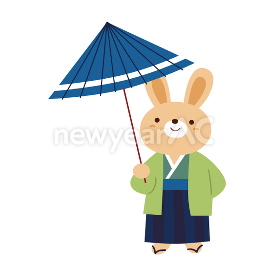 和傘と着物のウサギ（男の子）