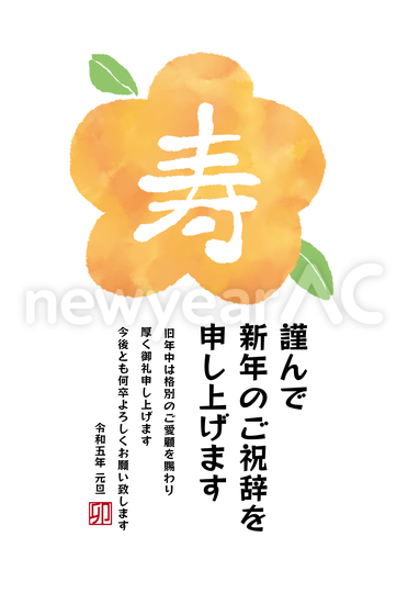 年賀状　大きな梅の花に寿の文字