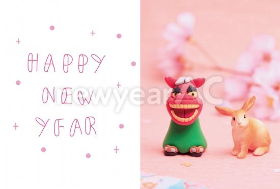 シュライヒ　獅子舞とうさぎ　左枠にHAPPY NEW YEAR
