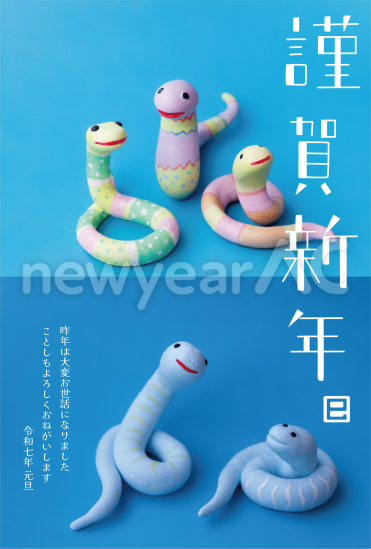 2色の蛇の写真デザイン年賀状
