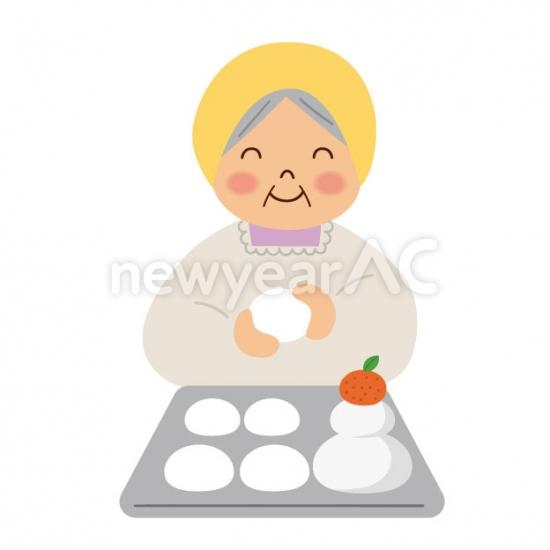 お餅をつくるお婆さん