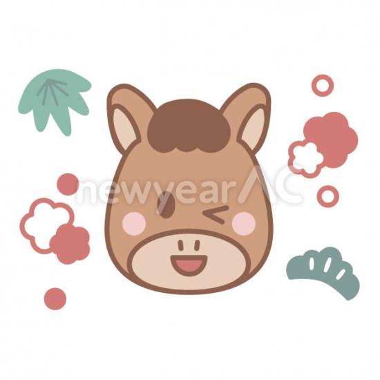 松竹梅と茶色の馬