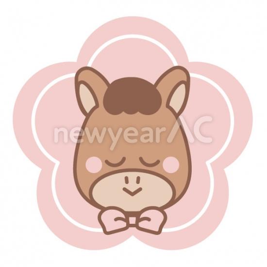 梅と茶色の馬