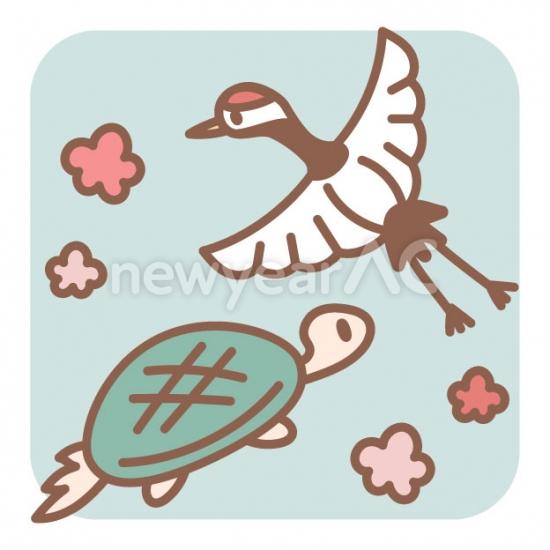 鶴と亀と梅の花