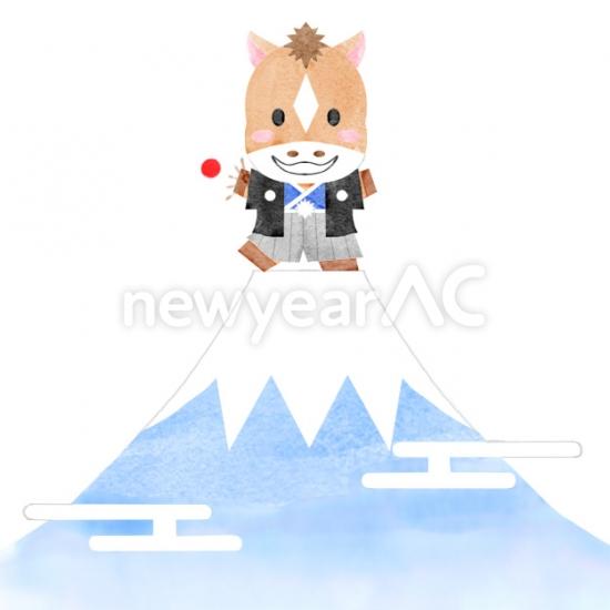 富士山に登っている干支の馬