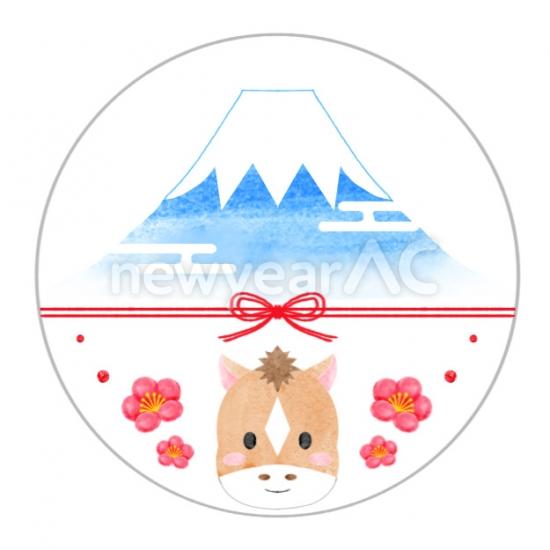 富士山と水引、干支の馬