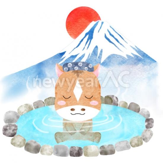 温泉に入っている干支の馬
