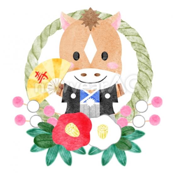 椿のついたしめ縄と干支の馬