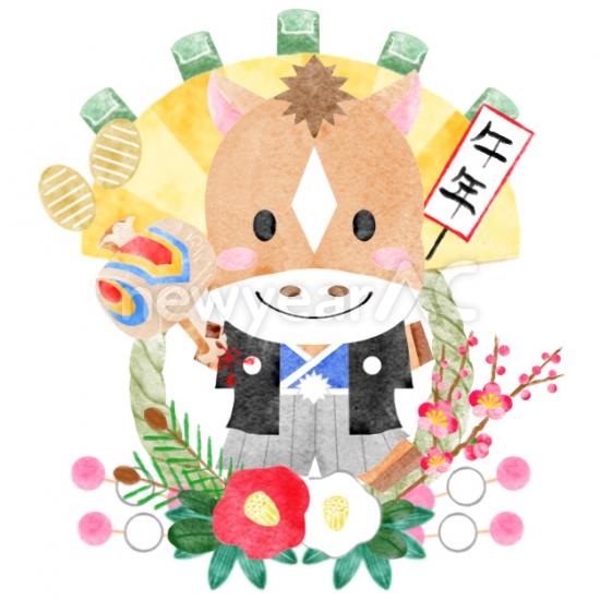 椿のついたしめ縄干支の馬