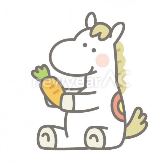 人参を食べる馬　白馬