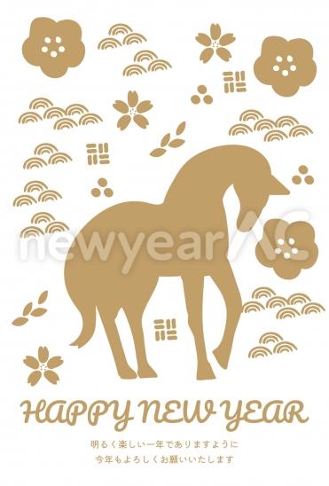 金色の馬のシルエット年賀状