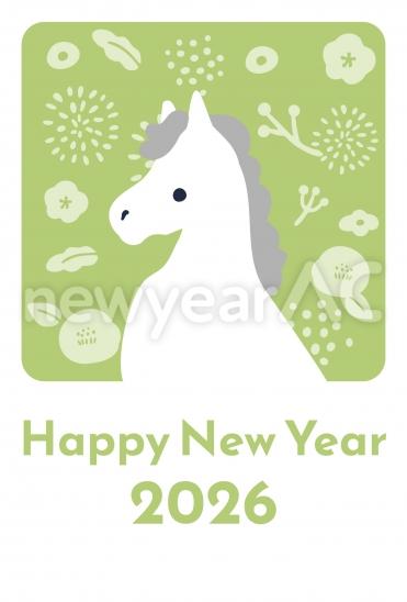 2026 緑の馬イラスト年賀状