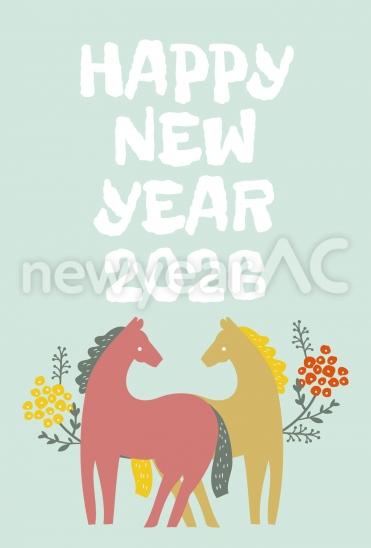 2026 馬の親子と花の年賀状