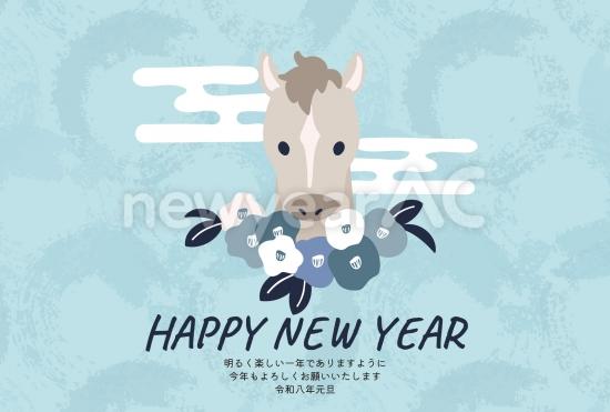 おしゃれな馬と梅の年賀状