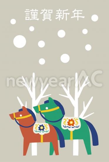 シンプルな雪の馬年賀状