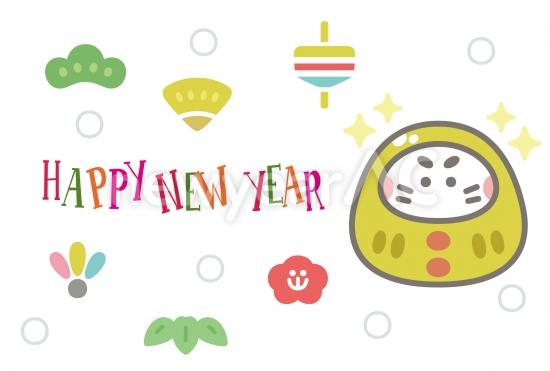 だるまと縁起物の2026年賀状