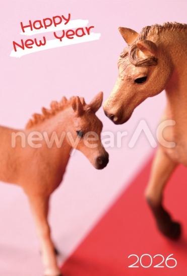 ピンクの親子馬年賀状