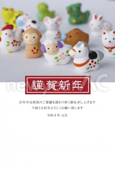 白背景の集合土鈴年賀状