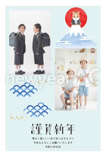 富士山と馬の新春年賀状