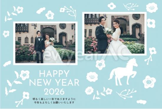 水色の動物シルエット年賀状2026