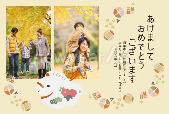 張り子馬の和風フォト年賀状