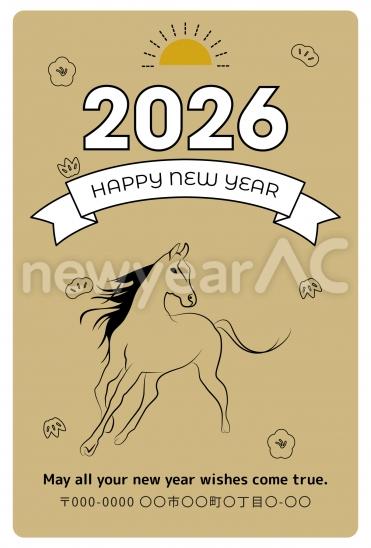 走る馬のスタイリッシュ英語年賀状