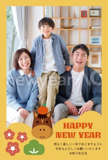 黄色のポップな馬年賀状フレーム
