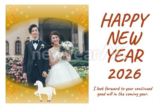 馬と光輪の華やか年賀状2026
