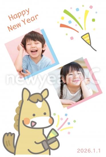 馬とクラッカーの写真フレーム2026