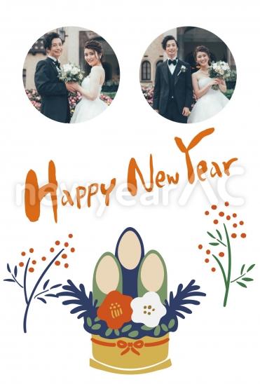 門松と花の写真フレーム