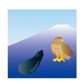 富士の背景　鷹と茄子