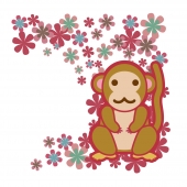 猿と花柄背景
