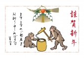 餅つきをするサル