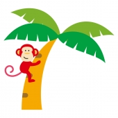 ヤシの木に登る赤猿