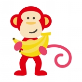 バナナを抱え込む赤猿