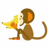 座ってバナナを見る猿