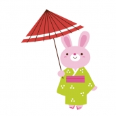 和傘と着物のウサギ（女の子）