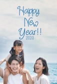 写真フレーム年賀状　青い手書き風のHAPPY NEW YEAR