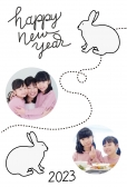 写真フレーム年賀状　うさぎと点線