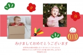 写真フレーム年賀状　だるまと梅と松と羽根