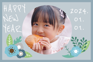 写真フレーム年賀状　かわいい青い花